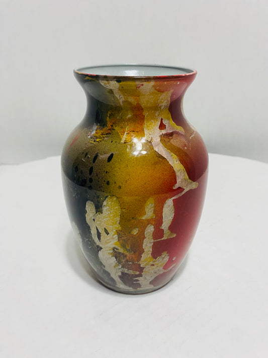 Beautiful Firestorm Murano-Style Art Glass Vase - 7 Tall Decorative Multicolor.