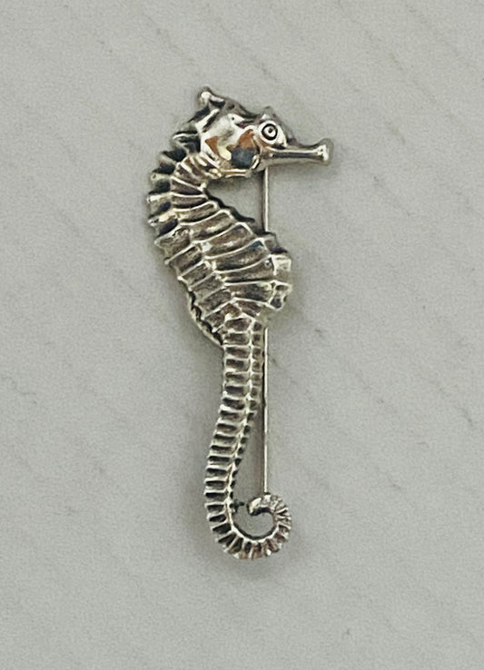 Beautiful Estate Sale 925 Sterling Silver Vintage Seahorse Pin Brooch 3"