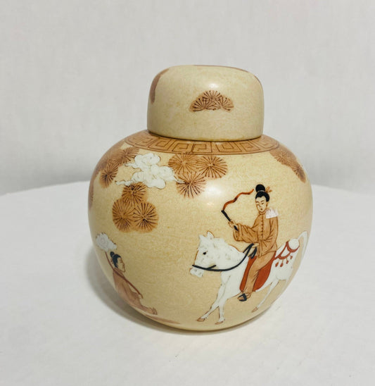 Japanese Porcelain Ware ACF "Man on Horse"Ginger Jar w/LID,Decorated in HONGKONG