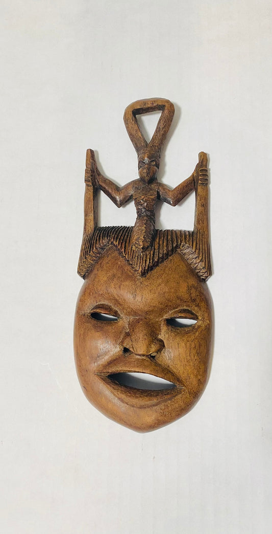 Authentic AFRICART Guro Mask with horns and Seated Divinity 10" Made in Malawi.