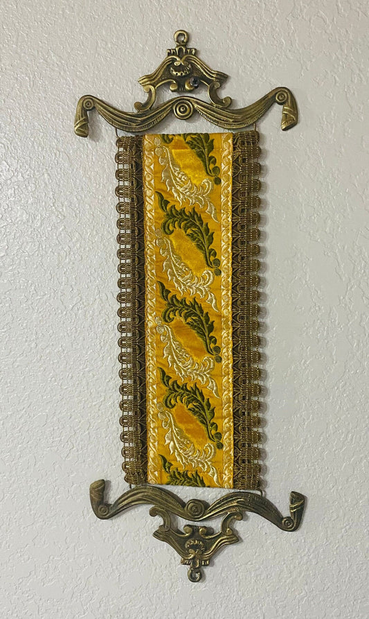 Antique Corona River Co. Art Deco Brass/Metal Hardware Hand Embroidered Tapestry
